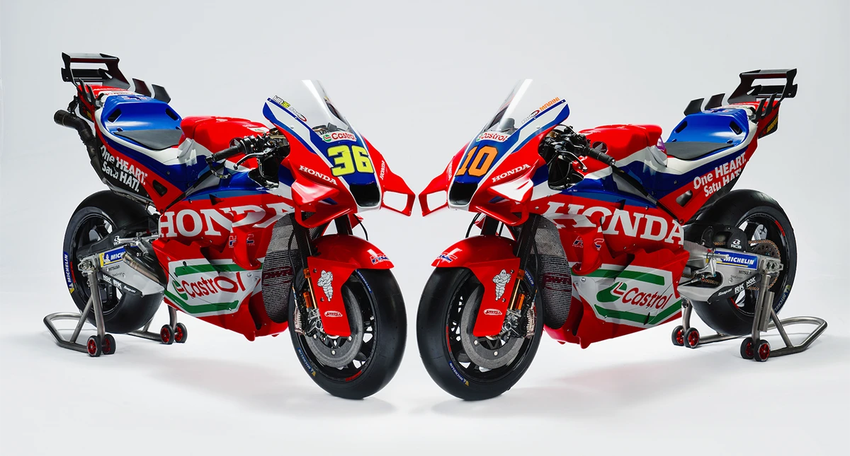 Motos Honda RC 213V da equipe HRC Castrol 2025 em exibição